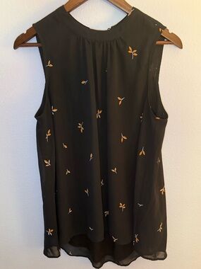 DR2 Black Sleeveless Camisole with Yellow Floral Motif